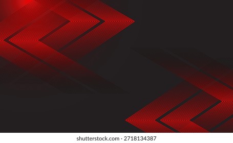 Abstractas líneas geométricas brillantes rojas sobre fondo negro. Moderno patrón de líneas redondeadas diagonales doradas. Plantilla Horizontal de Anuncio. Ilustración vectorial.