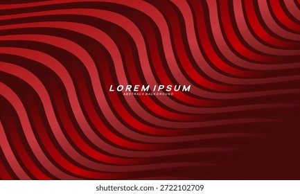 Abstrakte rot leuchtende geometrische Linien auf dunkelrotem Hintergrund. Modernes Muster glänzender roter Wellenlinien. Futuristisches Technologiekonzept, geeignet für Cover, Plakate, Banner, Broschüren, Websites usw.