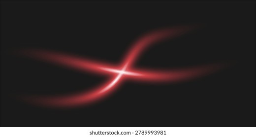 Abstract red glowing light streaks cross on a dark background, forming flowing curves and an energetic flare. Ideal for technology, sci‑fi, motion graphics, backgrounds, banners and modern design projects.


