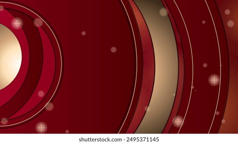 Abstract red and gold background with geometric line, halftone, and 3D curve wave