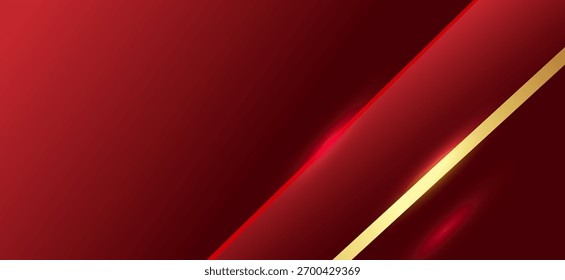 Fundo vermelho e dourado abstrato com linhas diagonais afiadas e efeitos luminosos. Design moderno, elegante e luxuoso, adequado para apresentações corporativas, marketing, banners e marcas premium.