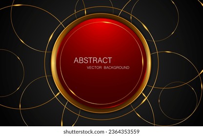 Abstract red and gold circle shape with elegant golden lines on black background.	