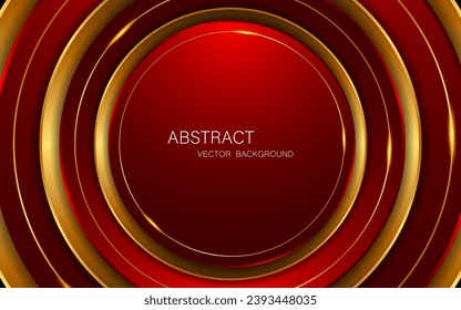 Forma de círculo rojo y dorado abstracto con líneas doradas elegantes 