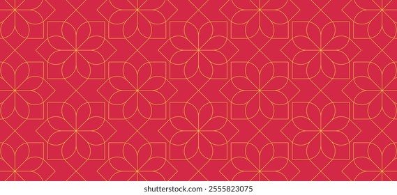 abstract red gold flower lines. geometric leaf texture background. New year styled pattern. natural concept.