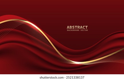 Abstract red gold light luxury wave curve with blank space for text place design modern creative background vector illustration.