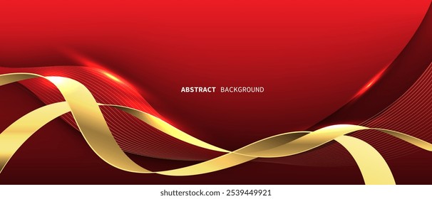 Abstract red gold light luxury wave curve with blank space for text place design modern creative background vector illustration.