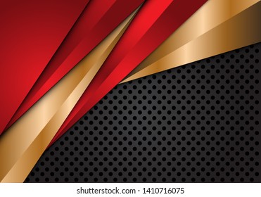 Abstract red gold metallic triangle on grey circle mesh design modern luxury futuristic background vector illustration.