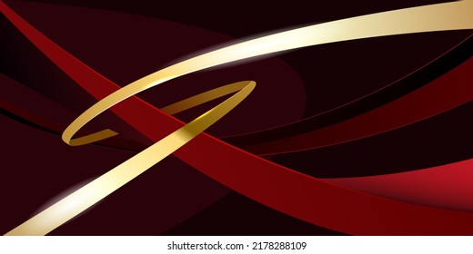 Abstract red and gold ribbons background. Vector.