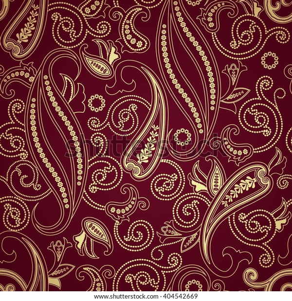Abstract red and gold\
seamless with paisley. Floral background c oriental motifs. Vector\
illustration