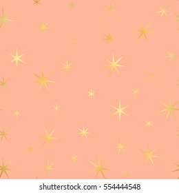Abstract red and gold seamless pattern. Vector art deco fashion seamless background, gold foil textured stars pattern