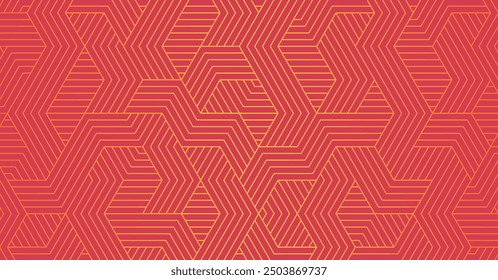 abstrakte rote Goldstreifenlinie. geometrisches Dreieck Textur Hintergrund. Sechseckmuster. Retro-Stil Konzept.