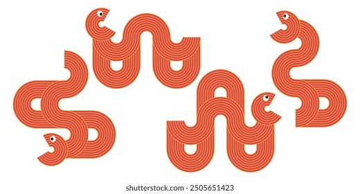 abstract red gold stripe line. geometric circle texture background. new year of snake pattern set. retro styled concept.