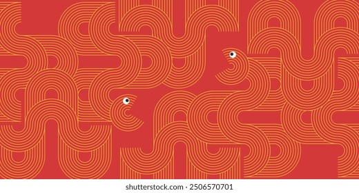 Línea abstracta de la raya del oro rojo. Fondo geométrico de la textura del círculo. Año nuevo del patrón de la serpiente. concepto de estilo retro.