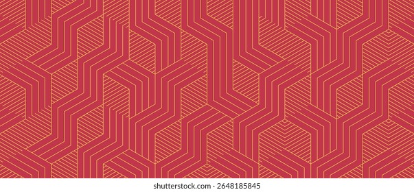 abstract red gold stripe line. geometric hexagon texture background. polygon pattern. retro styled concept.