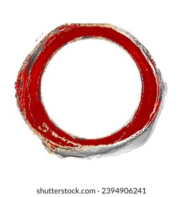 Abstract red and gold watercolor, circle, ink brush strokes isolated on white, creative illustration, fashion background, color pattern, logo.