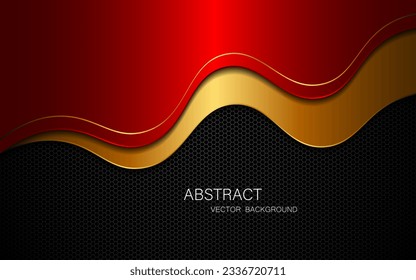 Abstract red and golden curves with golden lines on dark steel mesh background. with free space for design. modern technology innovation concept background	