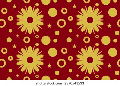 Resumen Del Fondo Del Patrón De Flores Rojas Y Doradas. Sin inconveniente. Ilustración vectorial. Geométrico. Étnica. Elegancia. Lujo