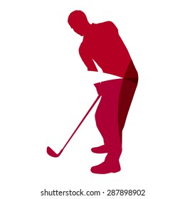 Abstract red golf player geometric silhouette