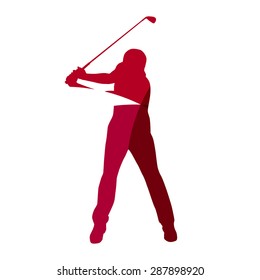 Abstract red golf player geometric silhouette