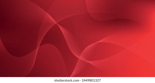 Abstract red gradient background with glowing wave. Shiny red moving lines design element. Modern flowing wave lines.	