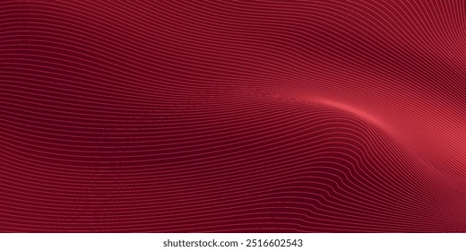 Fundo de gradiente vermelho abstrato com onda brilhante. Elemento de design de linhas móveis vermelhas brilhantes. Modernas linhas de onda fluindo.