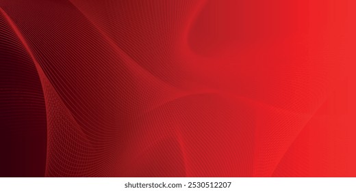 Abstract red gradient background with glowing wave. Shiny red moving lines design element. Modern flowing wave lines.