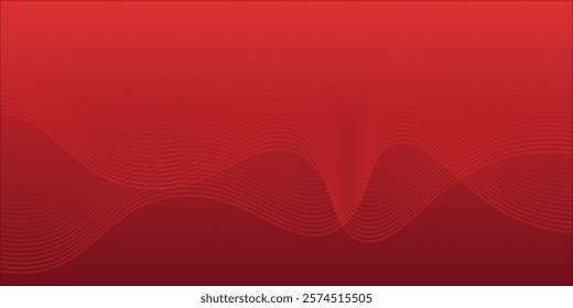 Abstract red gradient background with glowing wave. Shiny red moving lines design element.