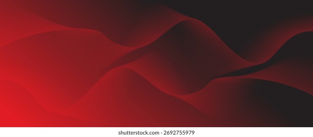 Fundo de gradiente vermelho abstrato com onda brilhante. Elemento de design de linhas móveis brilhantes. Elegantes linhas de onda fluindo. Conceito futurista moderno. eps 10