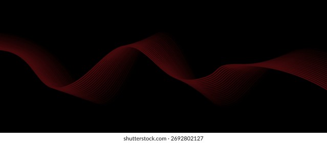 Fundo de gradiente vermelho abstrato com onda brilhante. Elemento de design de linhas móveis brilhantes. Elegantes linhas de onda fluindo. Conceito futurista moderno.