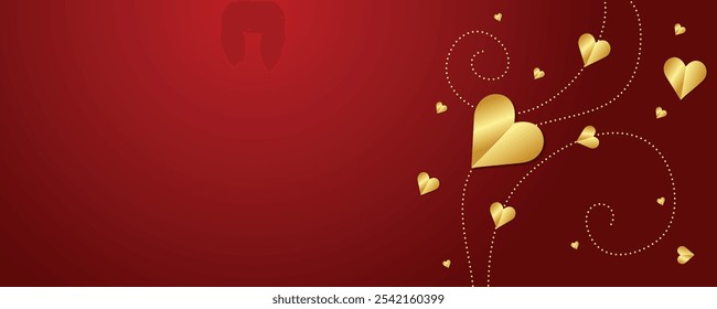 Abstract red gradient background with heart shape, light and shadow on the backdrop  horizontal wallpaper.