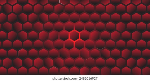 Abstract red gradient background. Hexagonal structure shape. Hexagonal banner design. Dark red design. Eps10 vector