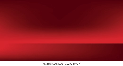 Abstract red gradient background, light and shadow on the backdrop with dimensions, hot tone wall with intense color, horizontal wallpaper. VECTOR ILLUSTRATION EPS 10