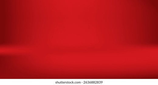 Abstract red gradient background, light and shadow on the backdrop with dimensions, hot tone wall with intense color, horizontal wallpaper.