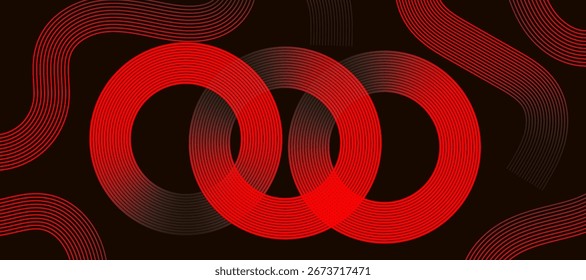 Círculos de gradiente vermelho abstrato formam o plano de fundo com decoração de sombra. Fundo geométrico tecnologia vermelho abstrato. Fundo futurista moderno.
