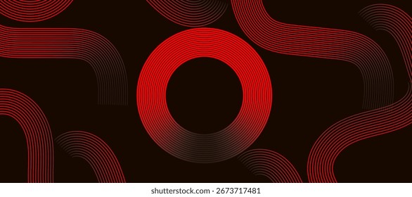 Círculos de gradiente vermelho abstrato formam o plano de fundo com decoração de sombra. Fundo geométrico tecnologia vermelho abstrato. Fundo futurista moderno.