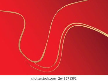 Abstract red gradient and gold wave shapes background