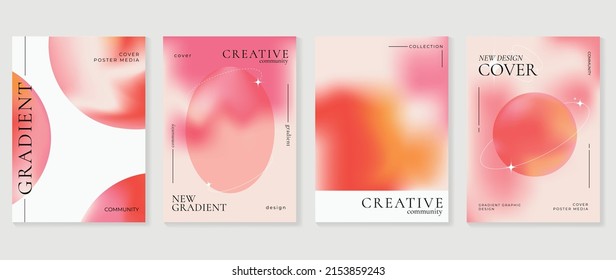 Abstract red gradient liquid cover template. Set of modern poster with vibrant graphic color, hologram, circle bubbles, planet, star elements. Futuristic design for brochure, flyer, wallpaper, banner.