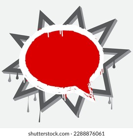 Abstract red Graffiti speech bubble on black and white grungy background. Abstract modern street art decoration performed in urban painting style.