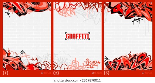 Abstract Red Graffiti Style A4 Poster Vector Illustration Art Template Background