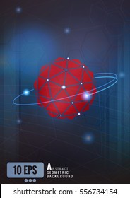 Abstract red graphic geometric sphere with technology conceptual on dark background