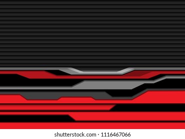 Abstract red gray line futuristic on black shutter pattern design modern technology background vector illustration.