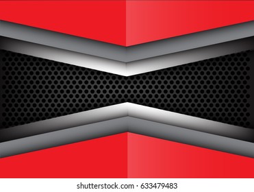Abstract red gray metal overlap on circle mesh design modern background texture vector illustration.