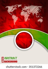 Abstract red green brochure with arrows and world map