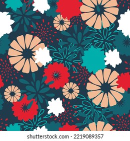 Abstract Red Green Floral Garden Vector Art Seamless Pattern can be use for background and apparel design