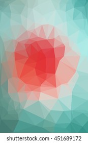 Abstract red and green geometric background consisting of colored triangles. Low poly pattern, vertical format.
