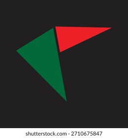 Abstraktes geometrisches Dreieck-Logo in Rot und Grün auf schwarzem Hintergrund