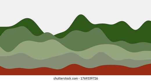 Abstract red green hills background. Colorful waves appealing vector illustration.