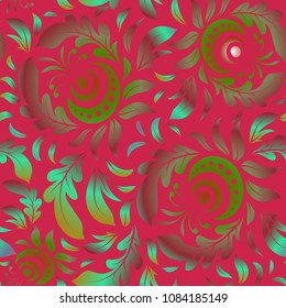 Abstract red, green and pink geometric ornament. Can be used for digital paper, textile print, page fill or wrapping. Vector seamless pattern in Christmas traditional colors.