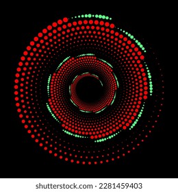 Abstract red and green spiral. Vector dots background for design banners, posters, business projects, pop art texture, covers. Geometric halftone texture.