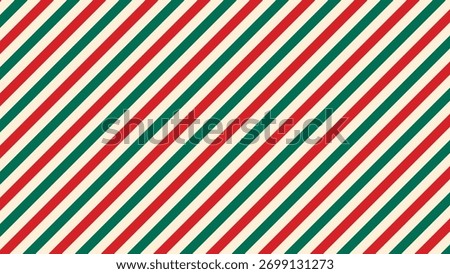 Abstract red and green striped background. Christmas colors, template for holiday design. Horizontal banner with slanted stripes. Vector graphics